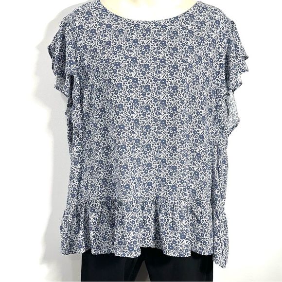 Angels Forever Young Blue & White Floral Print Ruffle Cap Sleeve Peplum Top - Picture 1 of 9